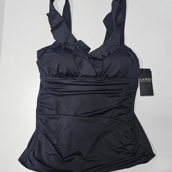 Lauren Ralph Lauren Beach Club Solid Ruffle Underwire Tankini Top Size 8 - Picture 5 of 10